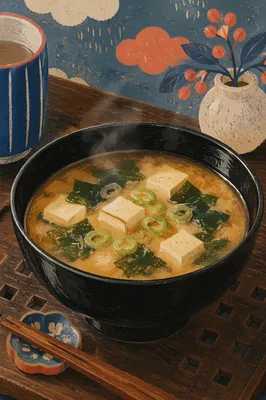 Steaming Miso Soup with Tofu and Seaweed