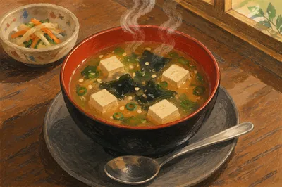 Steaming Miso Soup with Tofu and Seaweed