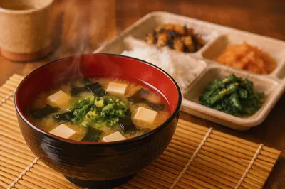 Steaming Miso Soup with Tofu and Seaweed