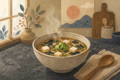 Steaming Miso Soup with Tofu and Seaweed