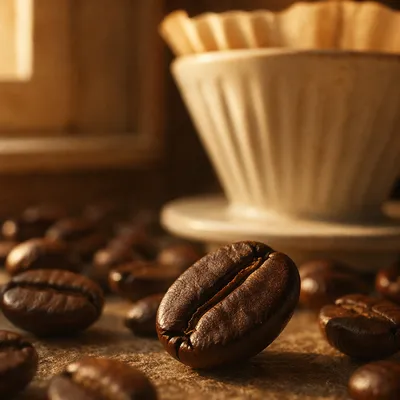 Morning Pour Over Coffee Bean Close Up