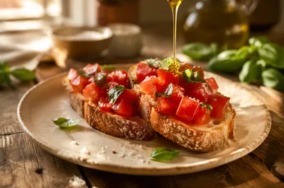 Golden Olive Oil on Rustic Bruschetta