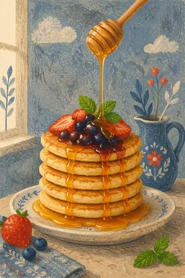 Golden Pancake Stack with Berry Syrup