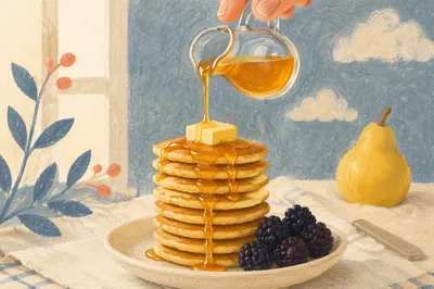 Golden Pancake Stack With Berry Syrup