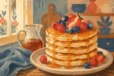 Golden Pancake Stack with Fresh Berries