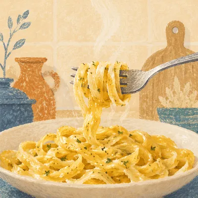 Steaming Golden Butter Pasta Close Up