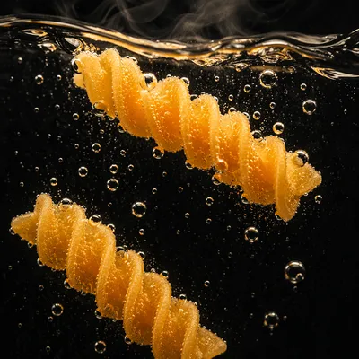 Steaming Golden Spiral Pasta in Boiling Water