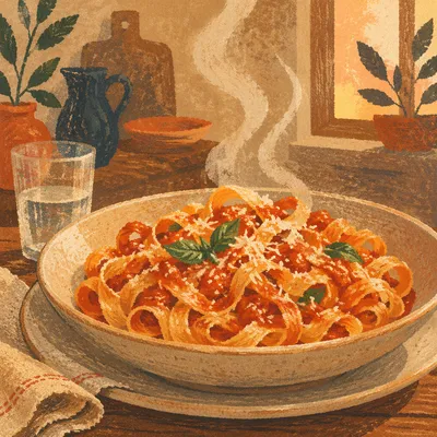 Steaming Rustic Pasta in Warm Light