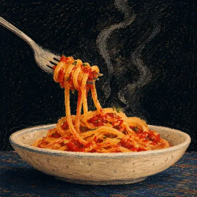 Steaming Spaghetti Bowl on Dark Table