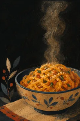 Steaming Pasta Bowl in Moody Amber Light