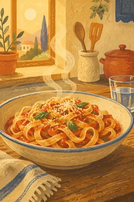 Steaming Pasta Bowl at Golden Hour