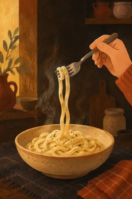 Steaming Creamy Pasta in Warm Light