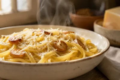 Warm Steaming Pasta Bowl Close Up