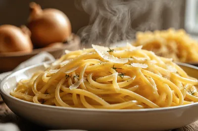 Steaming Golden Pasta in Warm Kitchen Light