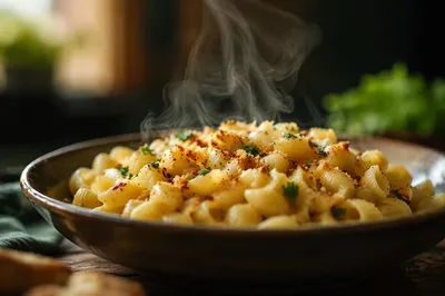 Steaming Herb Pasta in Warm Light