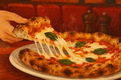 Fresh Pizza Cheese Pull Close Up