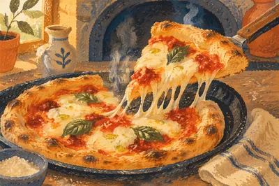 Fresh Oven Pizza Cheese Pull Close-Up