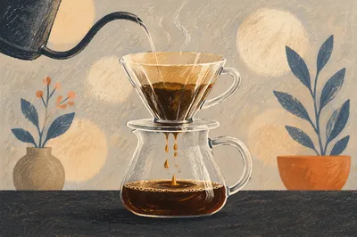 Pour Over Coffee Dripping Into Glass Carafe