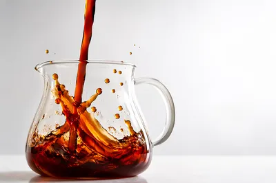 Pour Over Coffee Splash in Glass Carafe