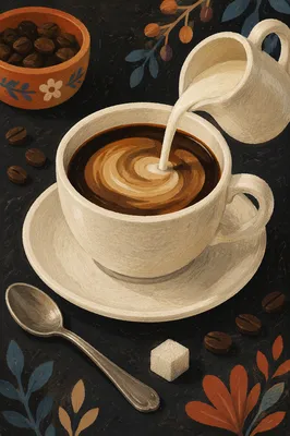 Milk Swirl in Black Coffee Cup