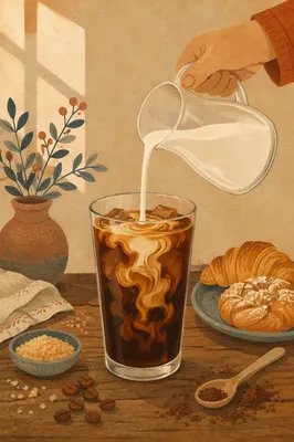 Milk Pour Swirls in Iced Coffee