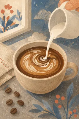 Milk Swirl Pouring Into Dark Coffee