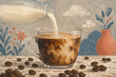 Milk Swirling Into Rustic Glass Coffee Cup
