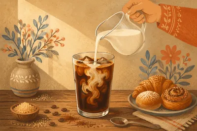 Milk Swirl in Iced Coffee Glass