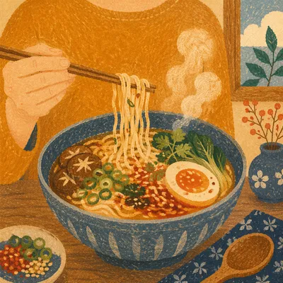 Steaming Ramen Bowl with Wooden Chopsticks