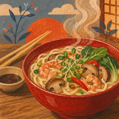 Steaming Ramen Bowl with Chopsticks