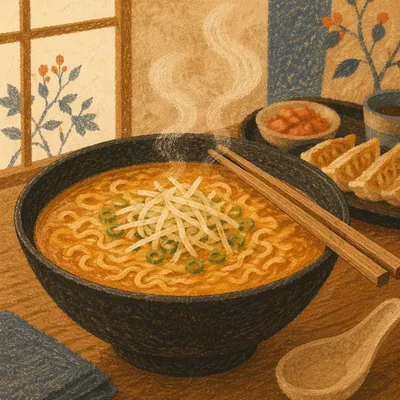 Steaming Ramen Bowl with Wooden Chopsticks