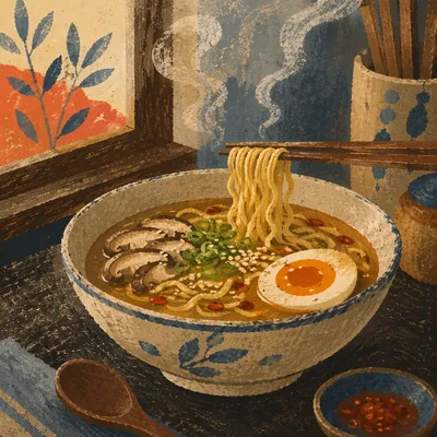Steaming Ramen Bowl with Wooden Chopsticks