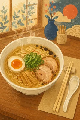 Steaming Ramen Bowl with Chopsticks