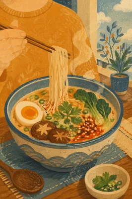 Steaming Ramen Bowl with Wooden Chopsticks