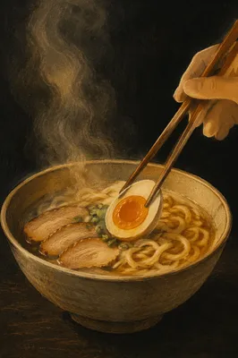 Steaming Ramen Bowl With Wooden Chopsticks