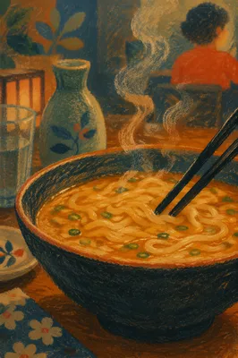 Steaming Ramen Bowl with Chopsticks Close-Up