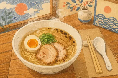 Steaming Ramen Bowl with Chopsticks