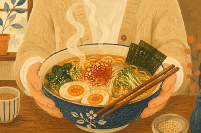 Steaming Ramen Bowl With Chopsticks Close Up