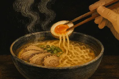 Steaming Ramen Bowl With Chopsticks Close-Up