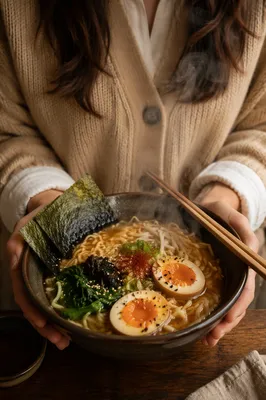 Steaming Ramen Bowl With Chopsticks