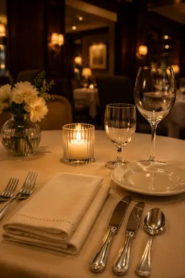 Elegant Candlelit Restaurant Table for Dinner
