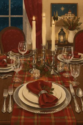 Elegant Candlelit Holiday Dinner Table Setting