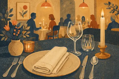 Elegant Candlelit Restaurant Table for Dinner
