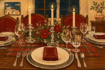 Elegant Candlelit Holiday Dinner Table Setting