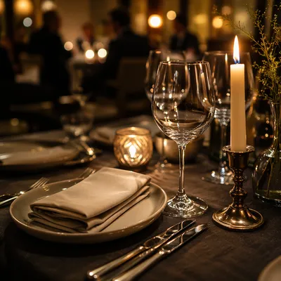Elegant Candlelit Restaurant Table Setting