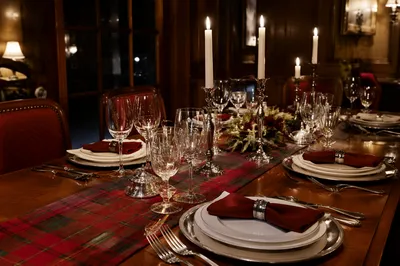 Elegant Candlelit Restaurant Dinner Table Setting