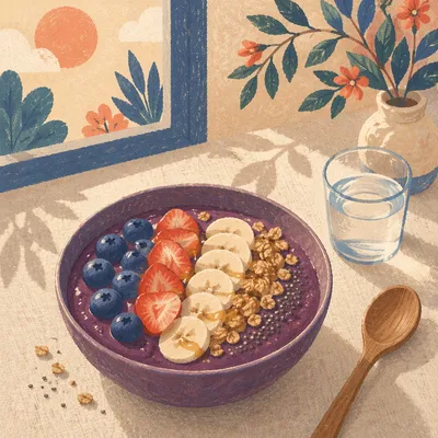 Acai Smoothie Bowl Breakfast with Fresh Fruit