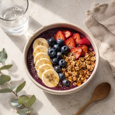 Acai Smoothie Bowl Breakfast Flat Lay