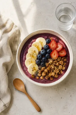 Acai Smoothie Bowl Breakfast Flat Lay