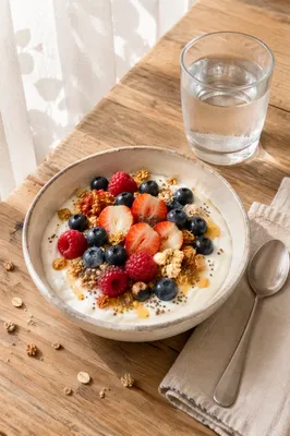 Berry Smoothie Bowl Breakfast Overhead Scene
